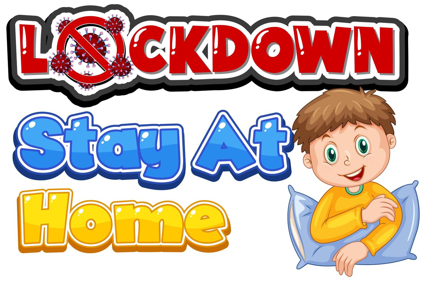 '' lockdown stay at home '' met jongen met kussen vector