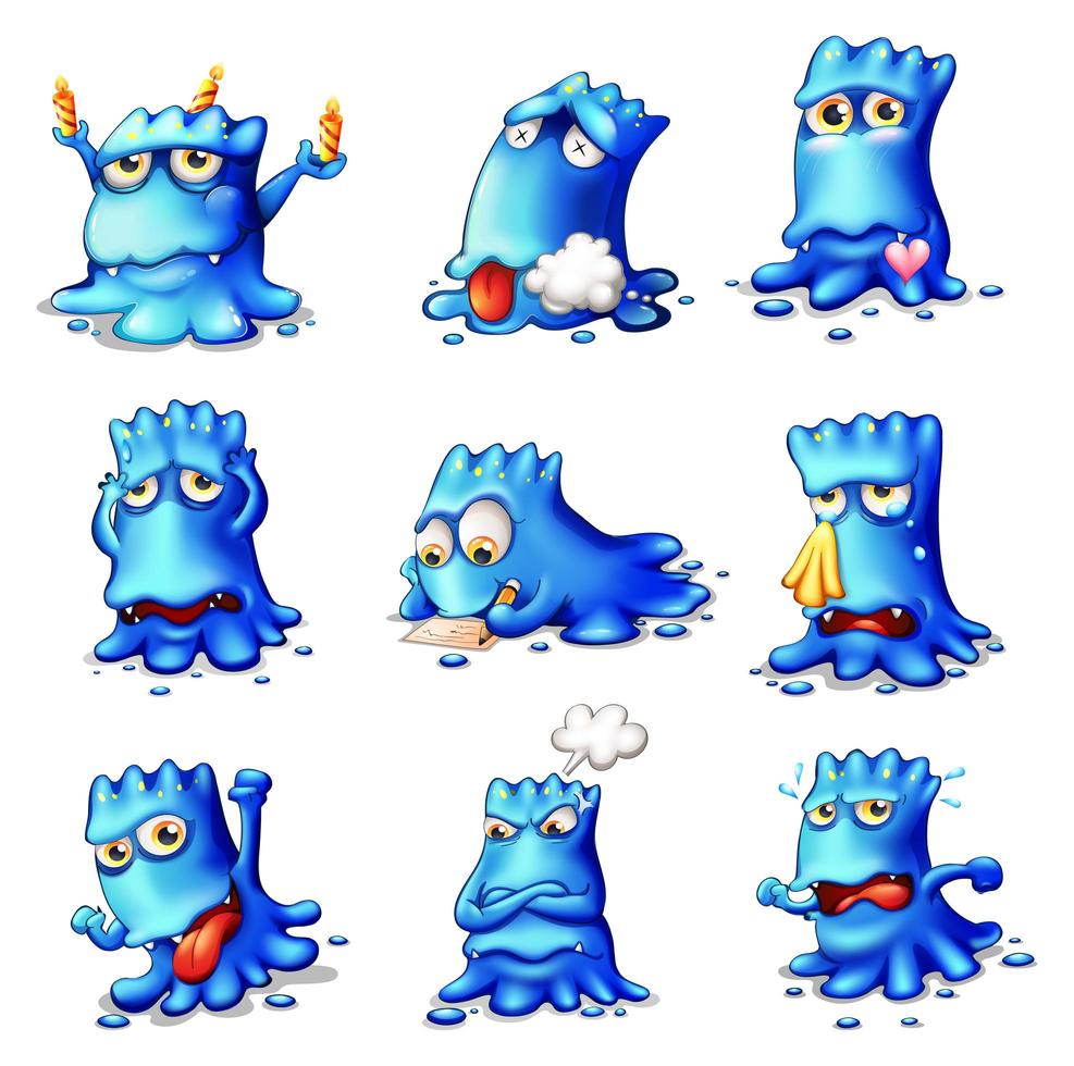 negen blauwe monsters ingesteld vector