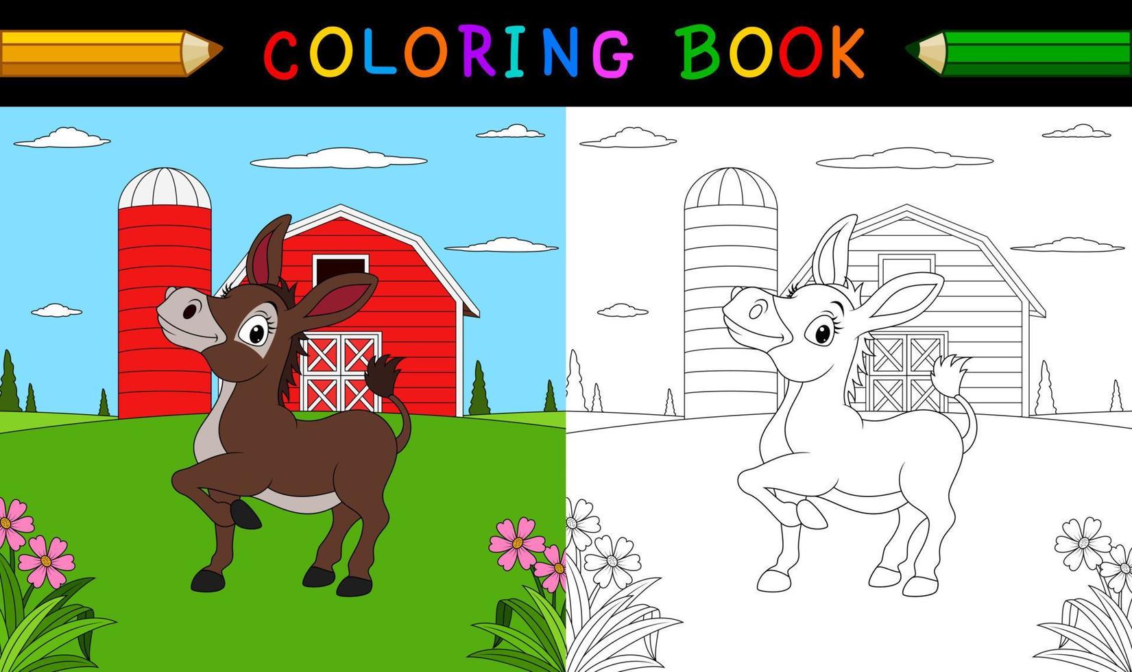kleur boek of bladzijde. schattig ezel in de boerderij vector