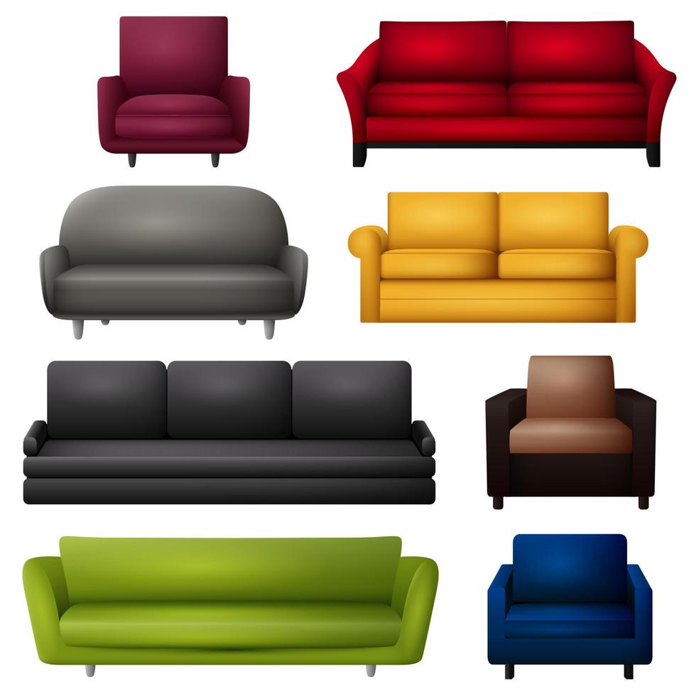 sofa en couches kleurrijk tekenfilm geïsoleerd Aan wit achtergrond vector