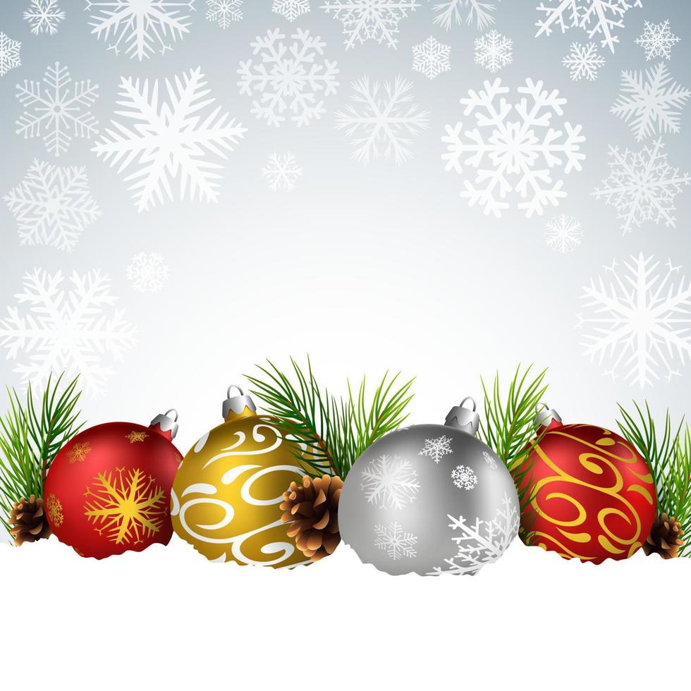 Kerstmis ballen met geschenk, Spar en pijnboom ijshoorntje Aan de sneeuw vector