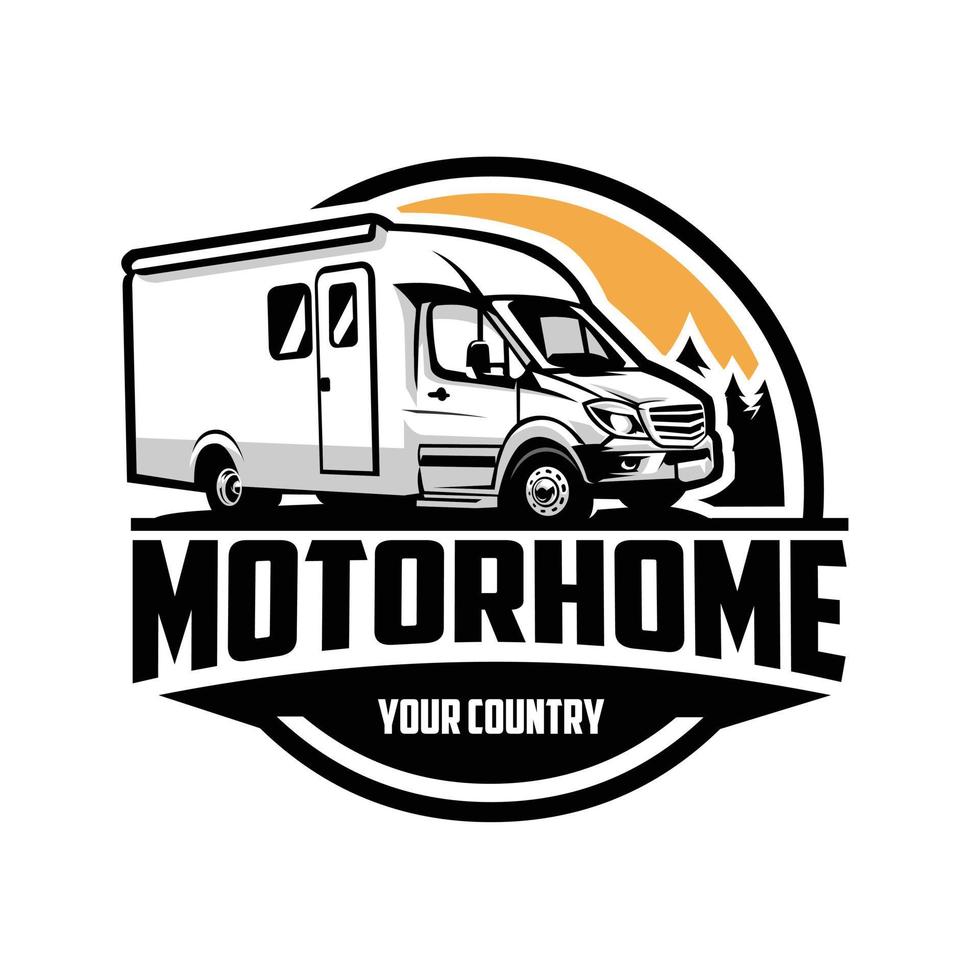 camper camper busje cirkel embleem logo illustratie. het beste voor sticker en t-shirt verwant industrie vector