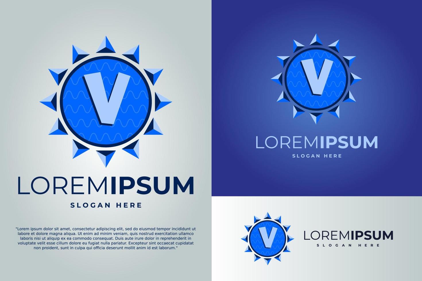 brief v en zon met golven logo ontwerp vector illustratie sjabloon. insigne logo. zon logo ontwerp sjabloon. insigne logo