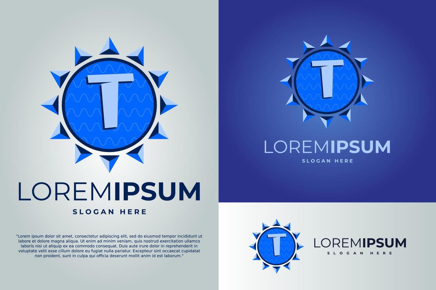 brief t en zon met golven logo ontwerp vector illustratie sjabloon. insigne logo. zon logo ontwerp sjabloon. insigne logo