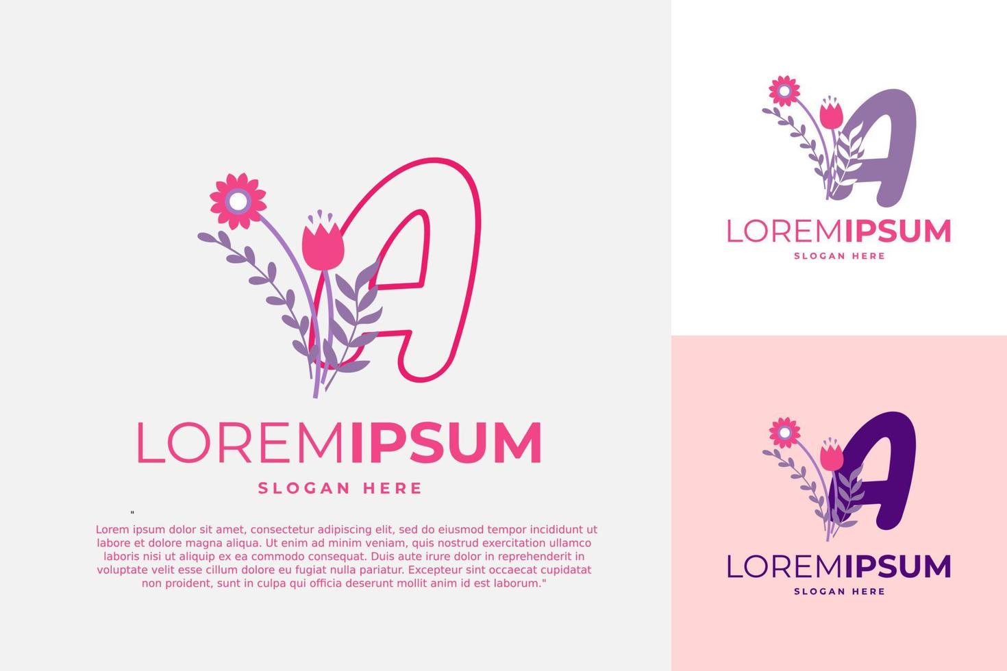 brief een logo ontwerp vector sjabloon illustratie met bloemen