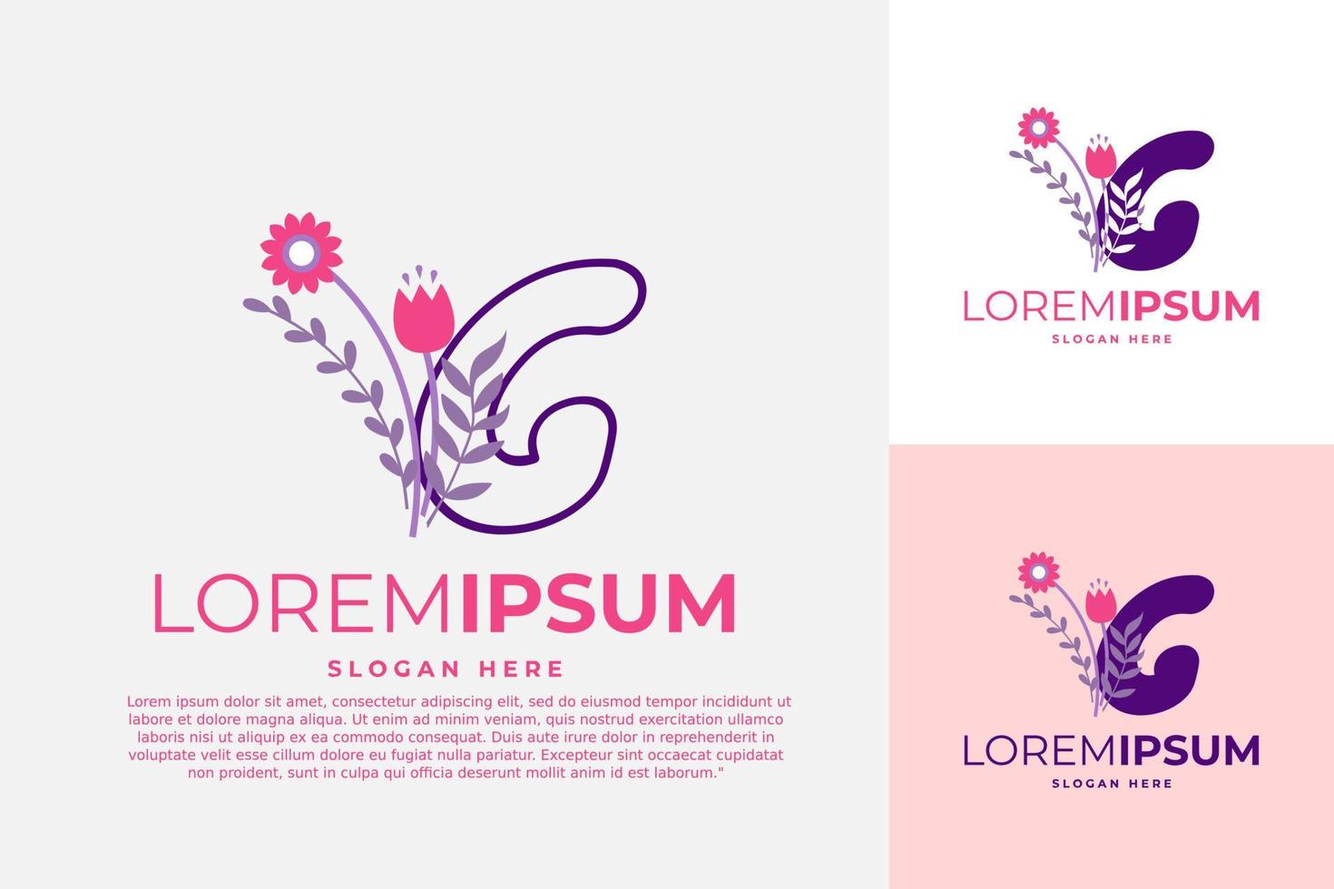 brief g logo ontwerp vector sjabloon illustratie met bloemen