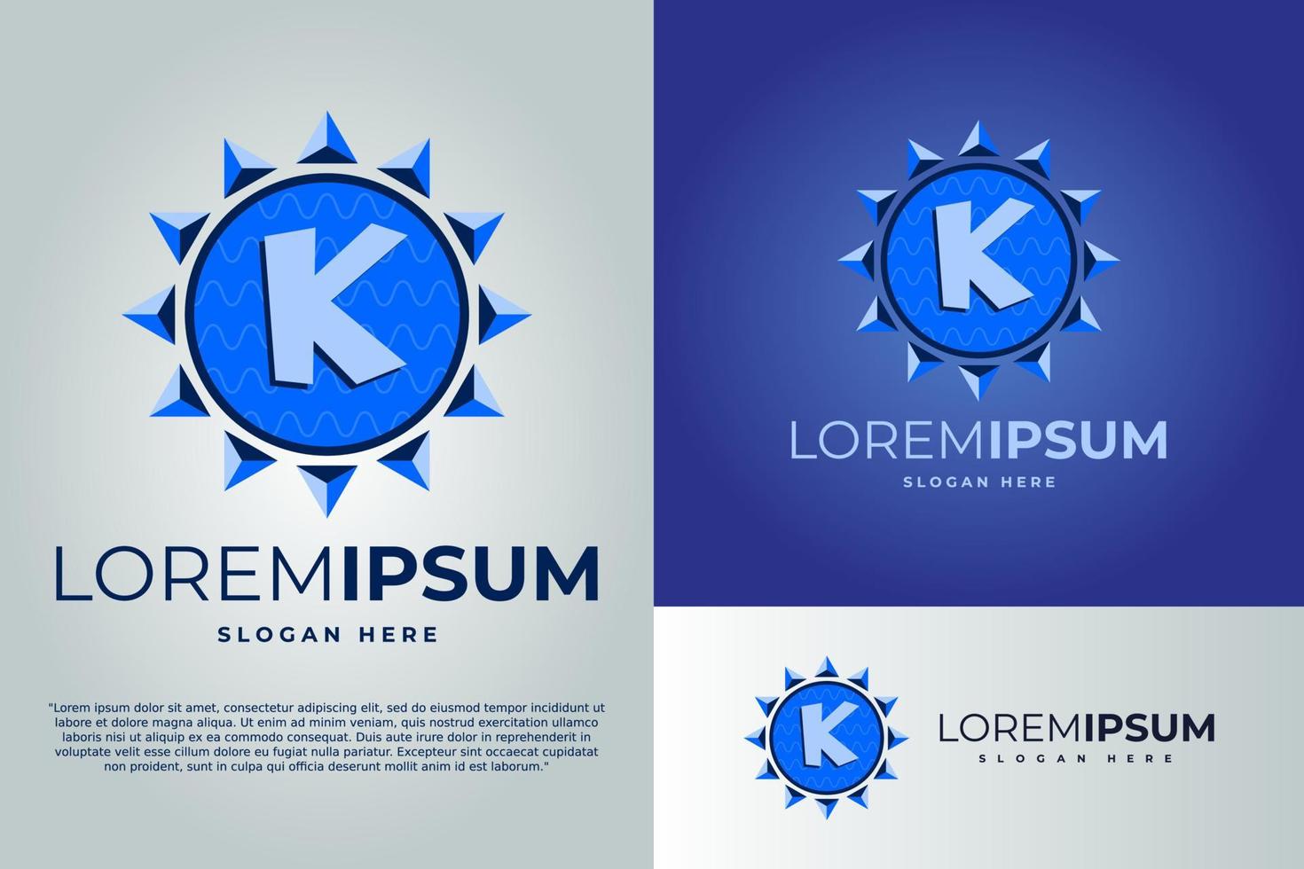 brief k en zon met golven logo ontwerp vector illustratie sjabloon. insigne logo. zon logo ontwerp sjabloon. insigne logo