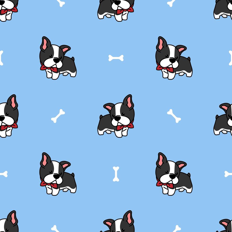 schattig Boston Terriër puppy cartoon naadloze patroon vector