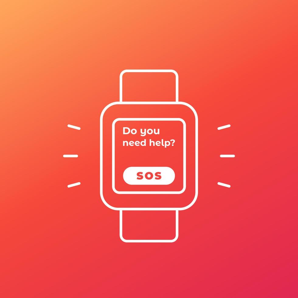 Sos knop, noodgeval app in slim horloge, vector ontwerp