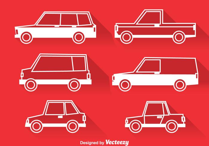 Klassieke auto's witte pictogrammen vector