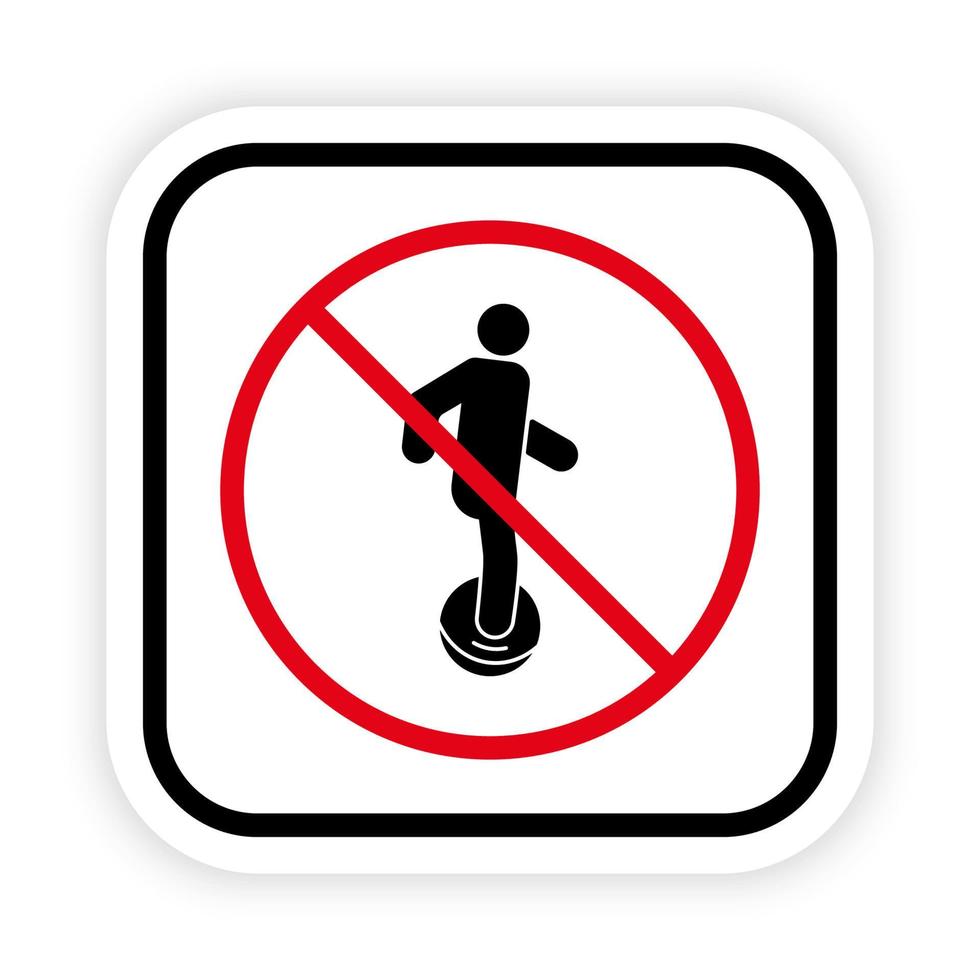 elektrische eenwieler verbod zwart silhouet pictogram. verboden man op monocycle pictogram. electro power batterij monowheel rood stopsymbool. geen toegestaan monowheel verboden teken. geïsoleerde vectorillustratie. vector