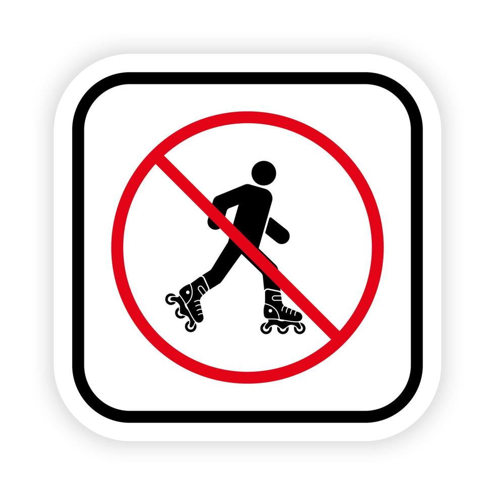 verbied binnenkomst in rolschaats zwart silhouet icoon. voorzichtigheid verboden rolschaats pictogram. man in roll rode stop cirkel symbool. geen toegestaan schaatsteken. rol verboden. geïsoleerde vectorillustratie. vector