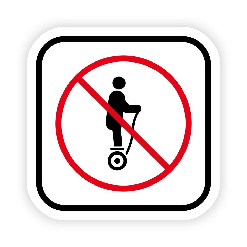 niet toegestaan hoverboardteken. elektrische hover board beperking zwart silhouet icoon. geen gyro-scooter rood stopsymbool. waarschuwing gevaar gyroscooter zone pictogram. geïsoleerde vectorillustratie. vector