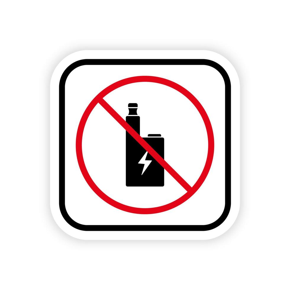verboden elektronische sigaret zwart silhouet icoon. vapen verboden. stop vaporizer met roken rood stopsymbool. verbod vloeibare vape pictogram. niet vape waarschuwingsbord. geïsoleerde vectorillustratie. vector