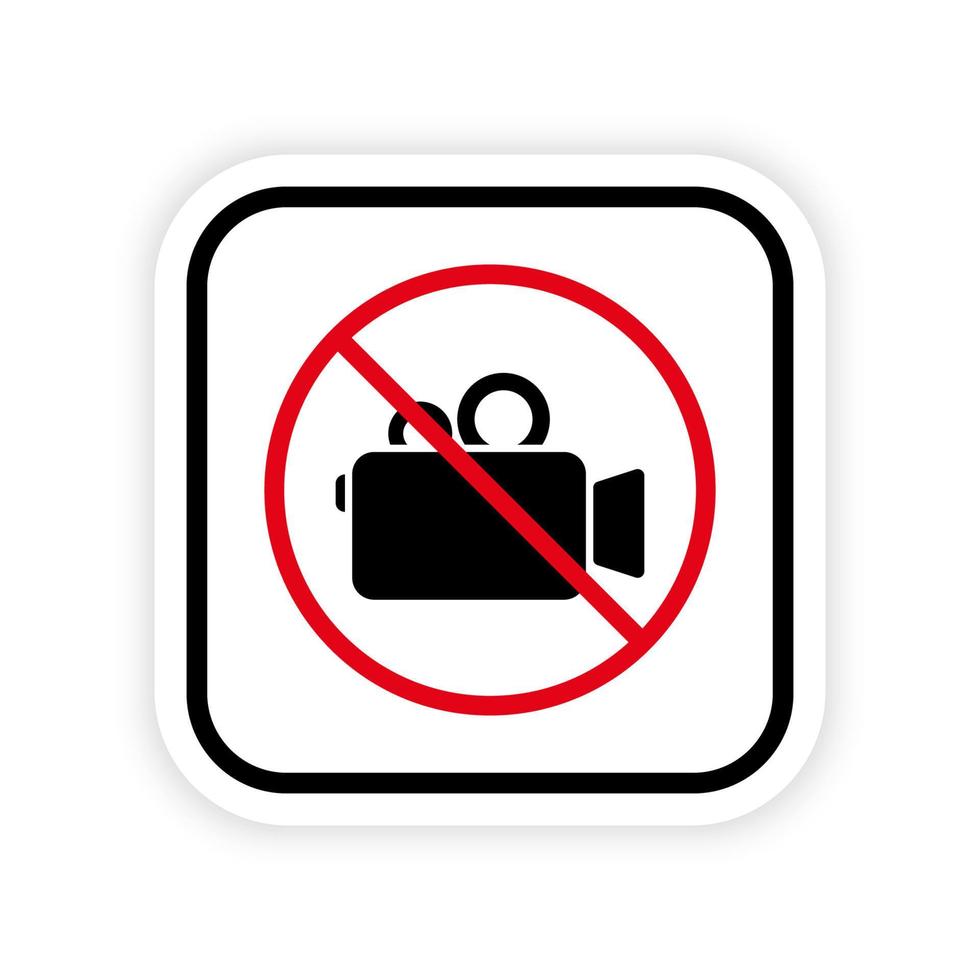 geen videocamera die zwart silhouet verbodspictogram opneemt. verboden film filmproductie zone rood teken. camcorderstopsymbool. geen toegestaan opnamegebied verboden pictogram. geïsoleerde vectorillustratie. vector