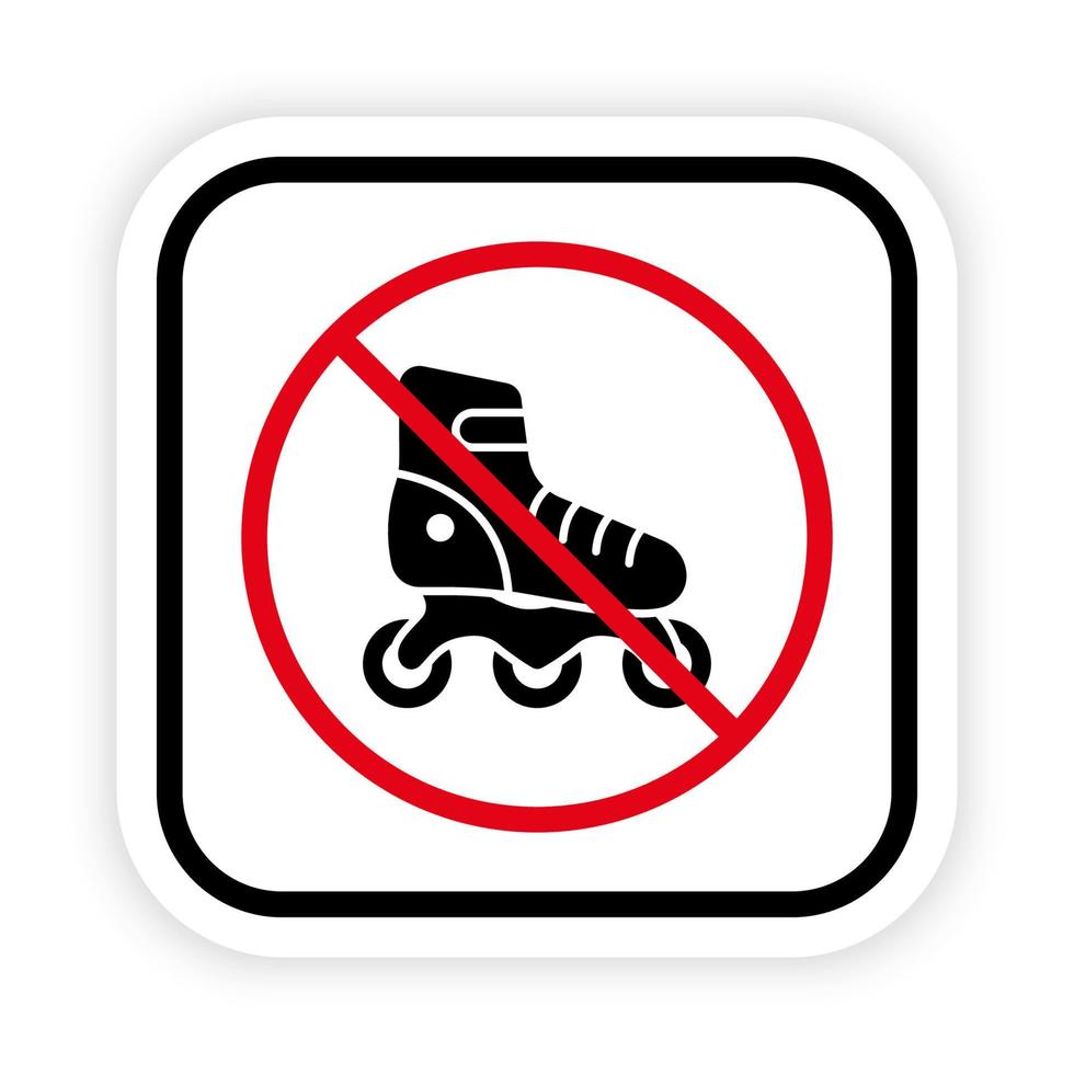 verbod rolschaats zwart silhouet icoon. verboden rol vleet pictogram. sport schoenen rood hou op cirkel symbool. Nee toegestaan het schaatsen teken. verboden rollen zone. geïsoleerd vector illustratie.