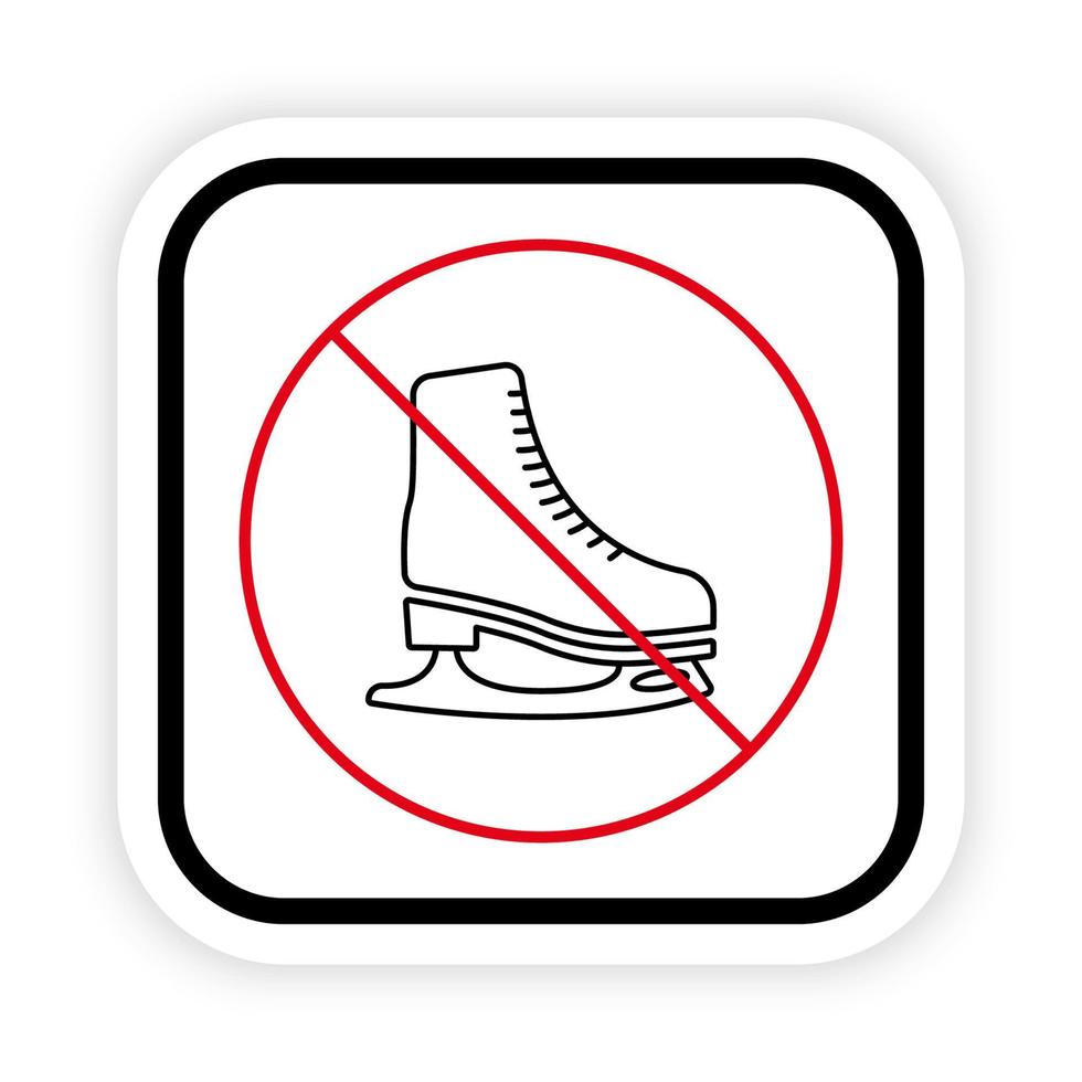 geen toegestaan recreatieteken voor ijsbaan. verbod schaatsen zwarte lijn pictogram. verboden kunstschaatsen pictogram. schaats winterlaars verboden. skater rood stopsymbool. geïsoleerde vectorillustratie. vector