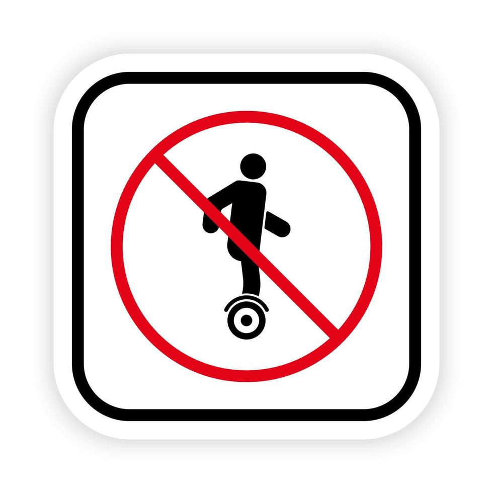 hoverboard beperking zwart silhouet pictogram. elektrische gyroscooter verbieden pictogram. gyro scooter rood stopsymbool. geen toegestaan hoverboardteken. hoverboard verbieden. geïsoleerde vectorillustratie. vector