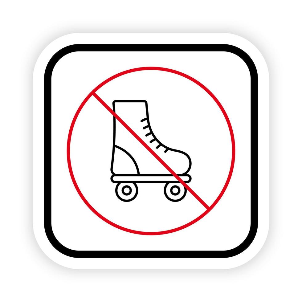 verbod rolschaats zwarte lijn pictogram. sportschoenen rood stop cirkel symbool. verboden rolschaatspictogram. geen toegestaan schaatsteken. verboden rolzone. geïsoleerde vectorillustratie. vector