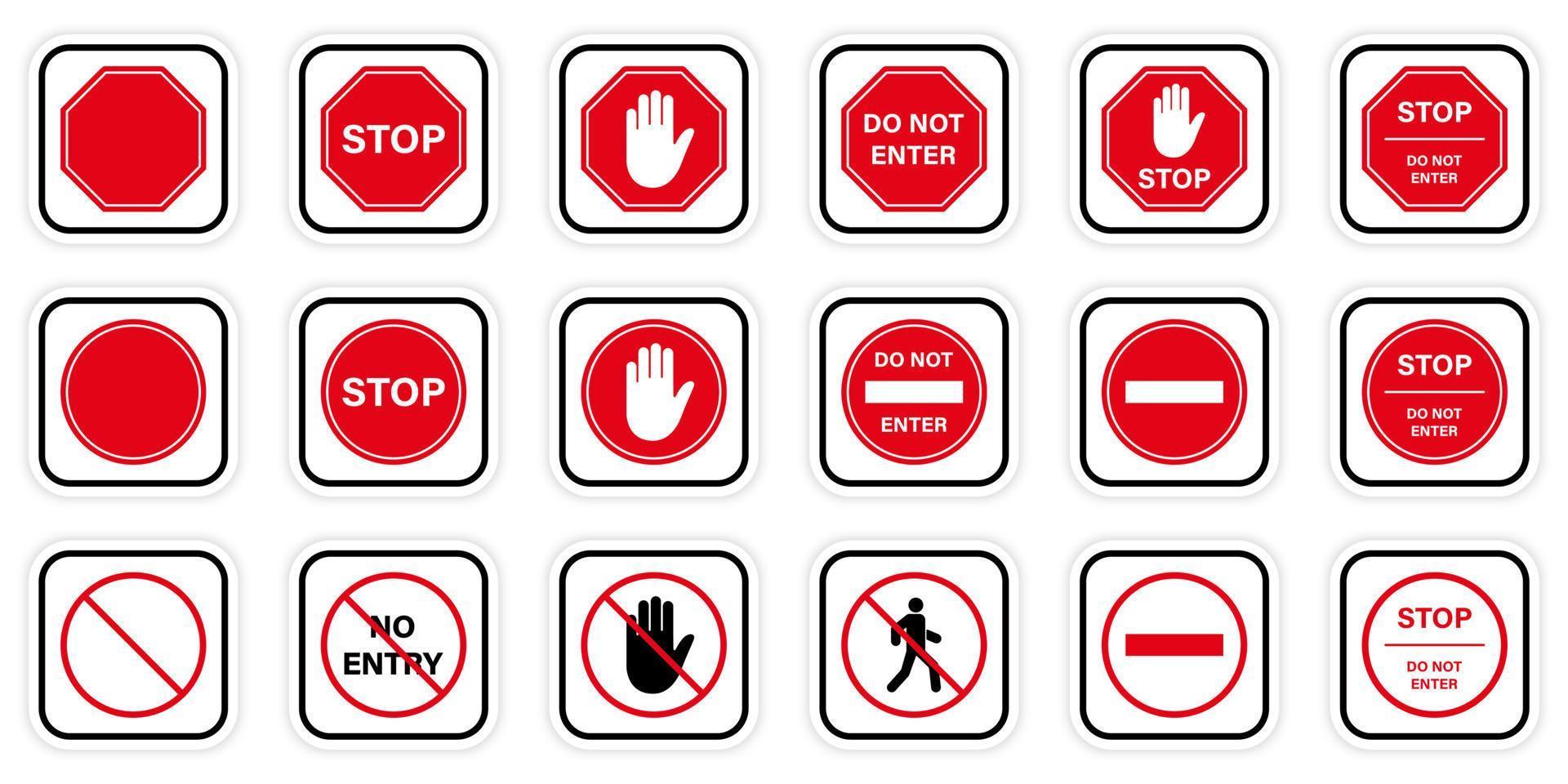 Doen niet invoeren rood cirkel symbool. voorzichtigheid Nee toegestaan binnenkomst hou op weg teken. Ingang verboden. waarschuwing palm hand- verbod toegang silhouet icoon. verboden verkeer pictogram. geïsoleerd vector illustratie.