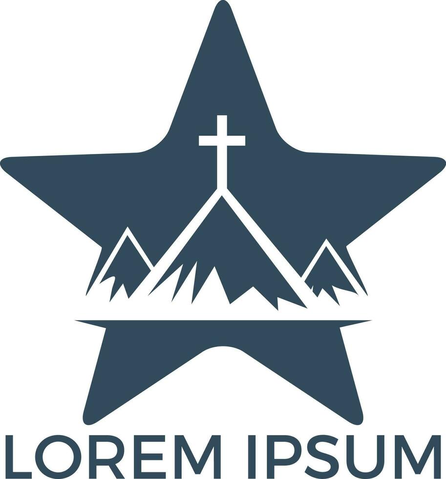 baptist kruis in berg logo ontwerp. kruis Aan top van de berg en ster vorm logo. vector