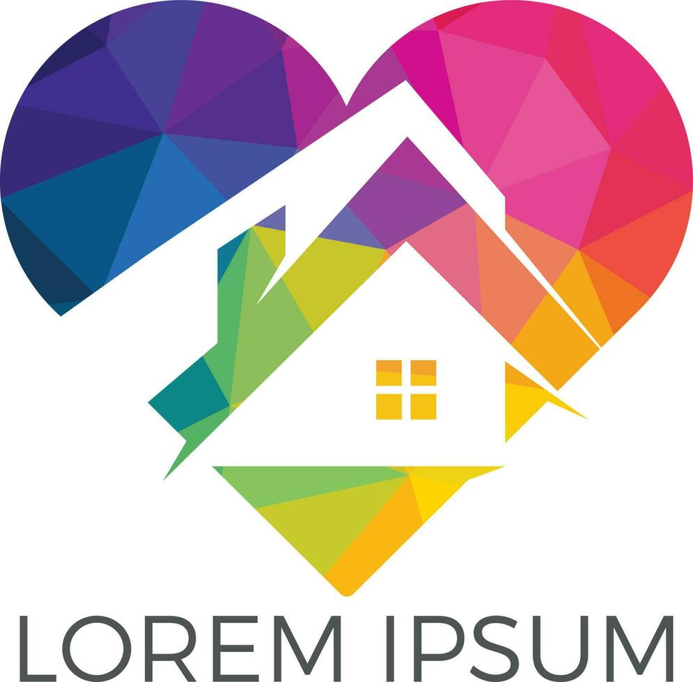 zoet huis logo ontwerp. huis en hart of liefde symbool. familie, echt landgoed en onroerend goed vector icoon.