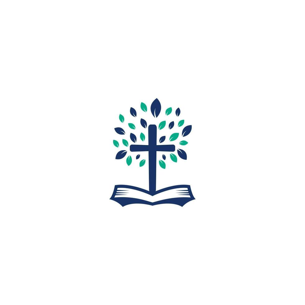 Bijbel kruis boom kerk logo ontwerp. vector