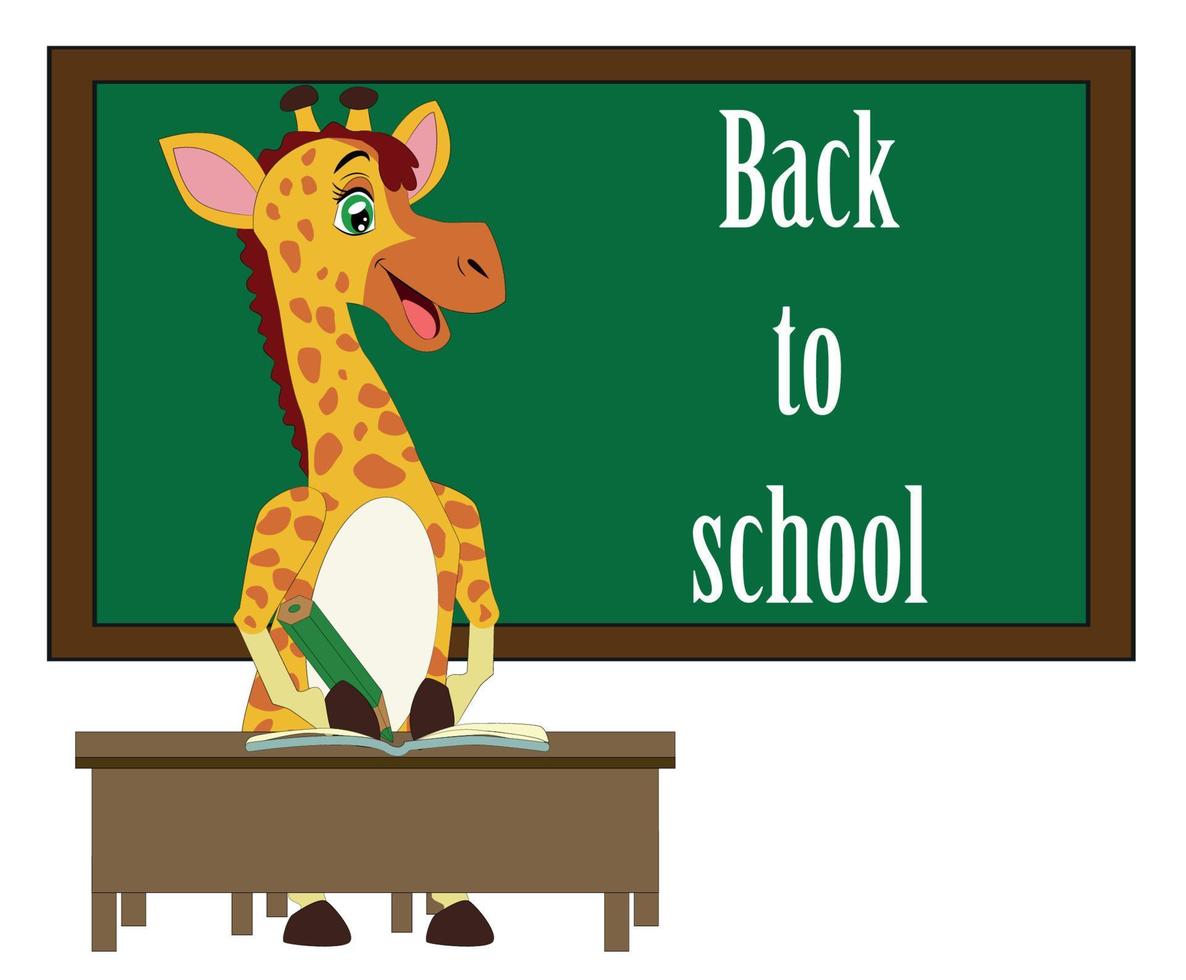 achtergrond met grappig giraffe en een schoolbord met de woorden terug naar school. vector