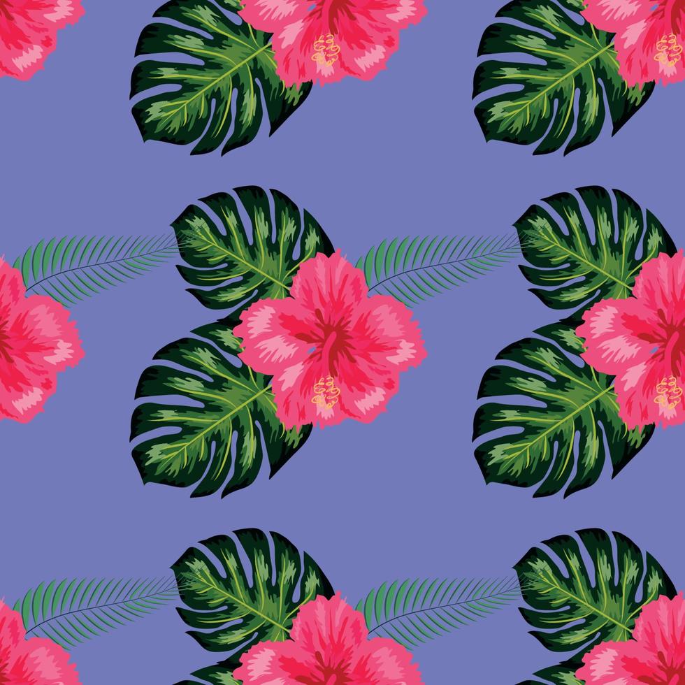 naadloos patroon met tropisch bladeren, hibiscus bloemen vector