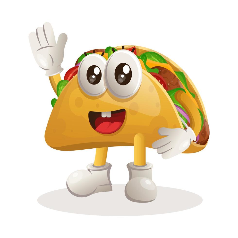 schattig taco mascotte golvend hand- vector