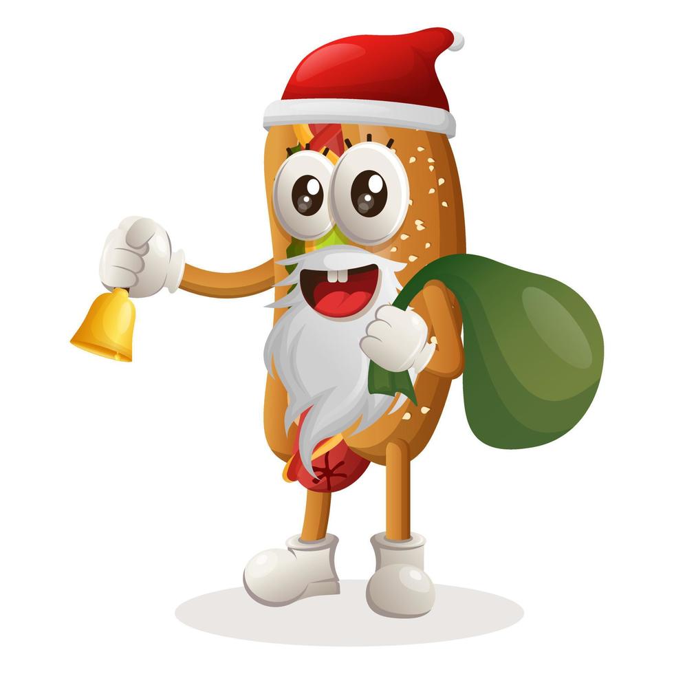 schattig hotdog mascotte de kerstman claus Kerstmis vector