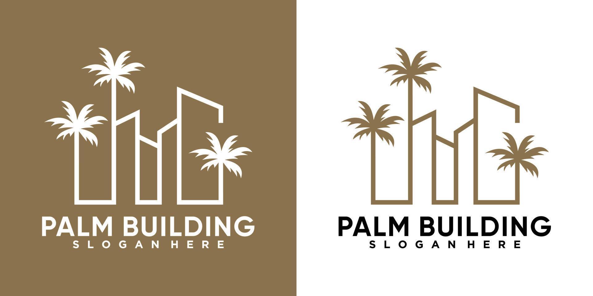 palm gebouw logo ontwerp met creatief concept vector