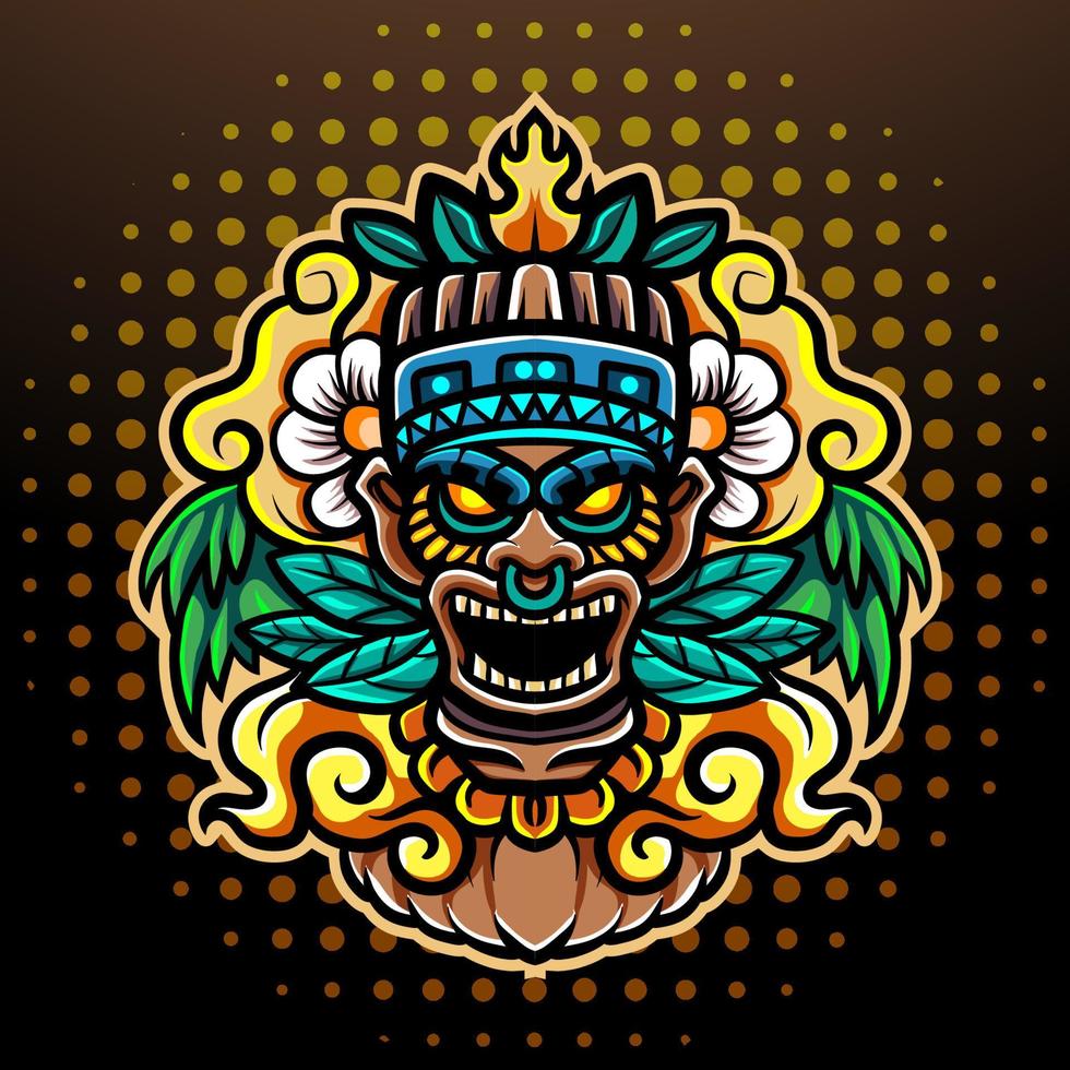 tiki masker hoofd mascotte. e sport logo ontwerp vector