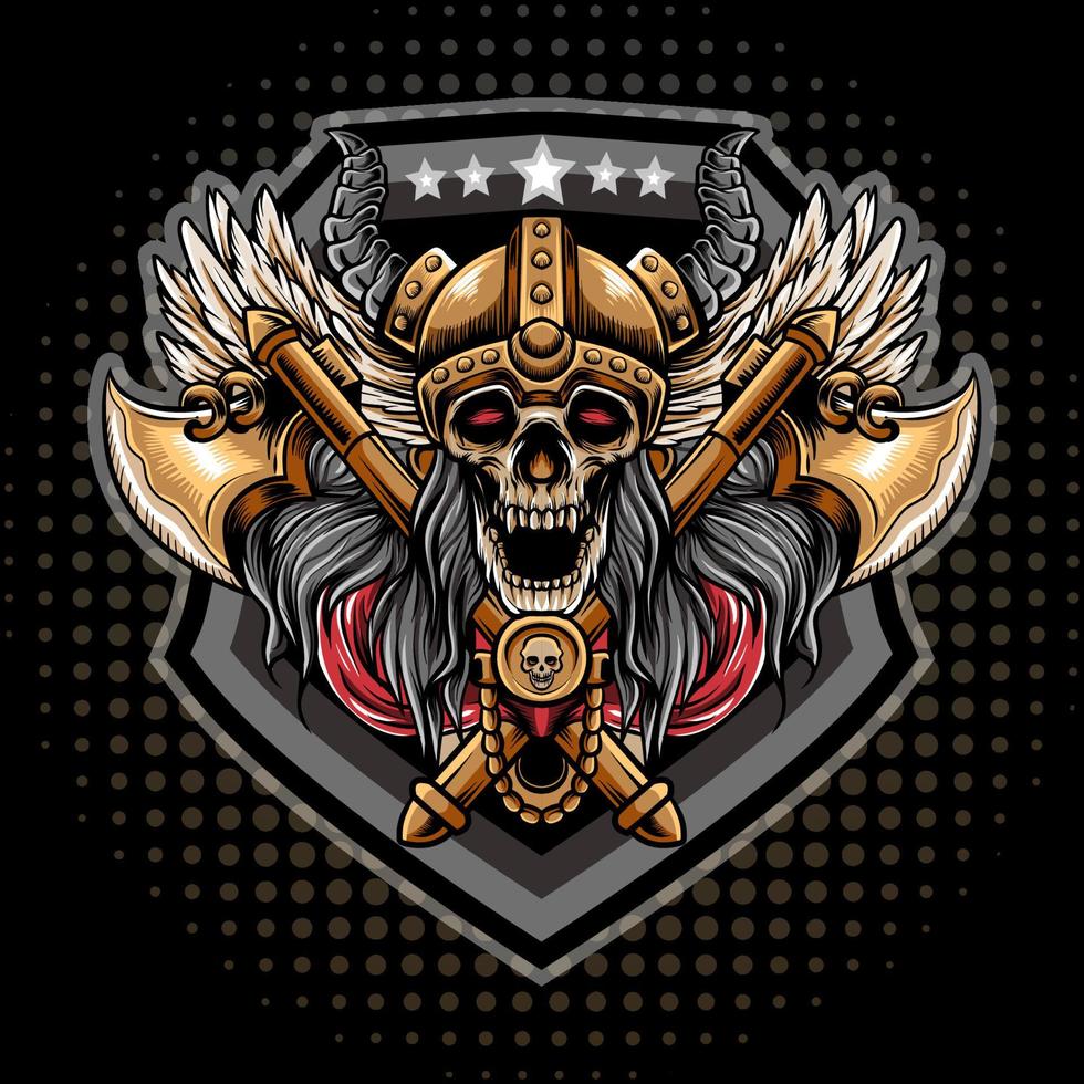 viking schedel hoofd mascotte. e sport logo ontwerp vector