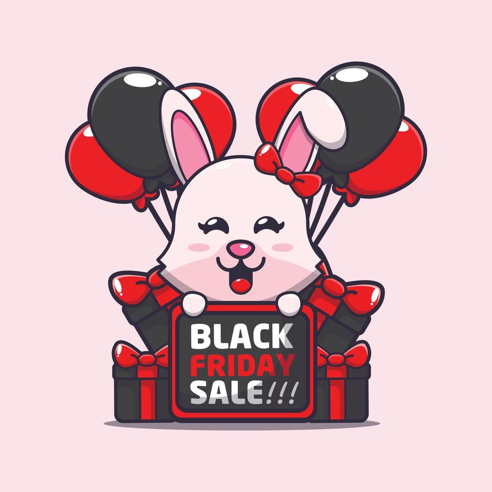 schattig konijn in zwart vrijdag tekenfilm illustratie vector