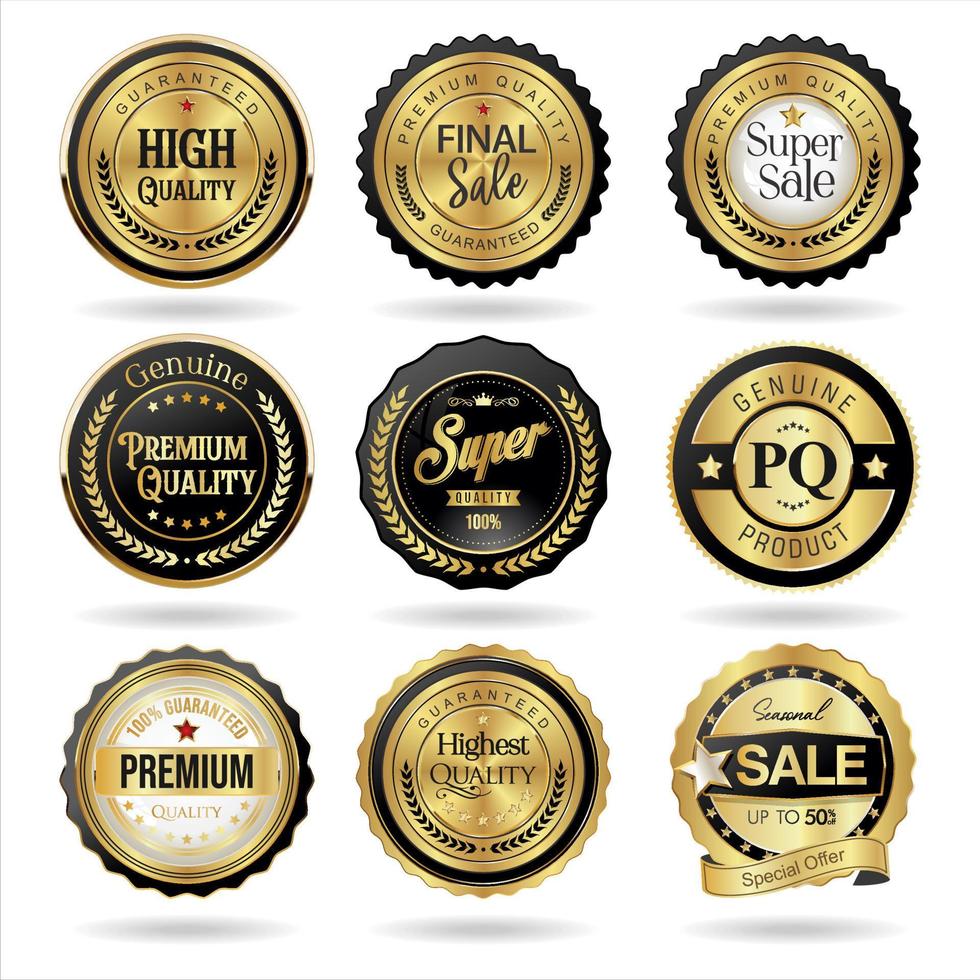verzameling gouden badges en labels vector