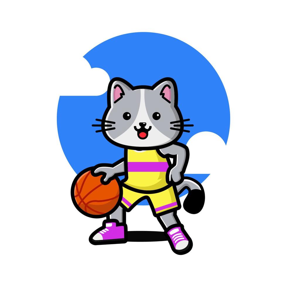 gelukkig schattig kat spelen basketbal vector