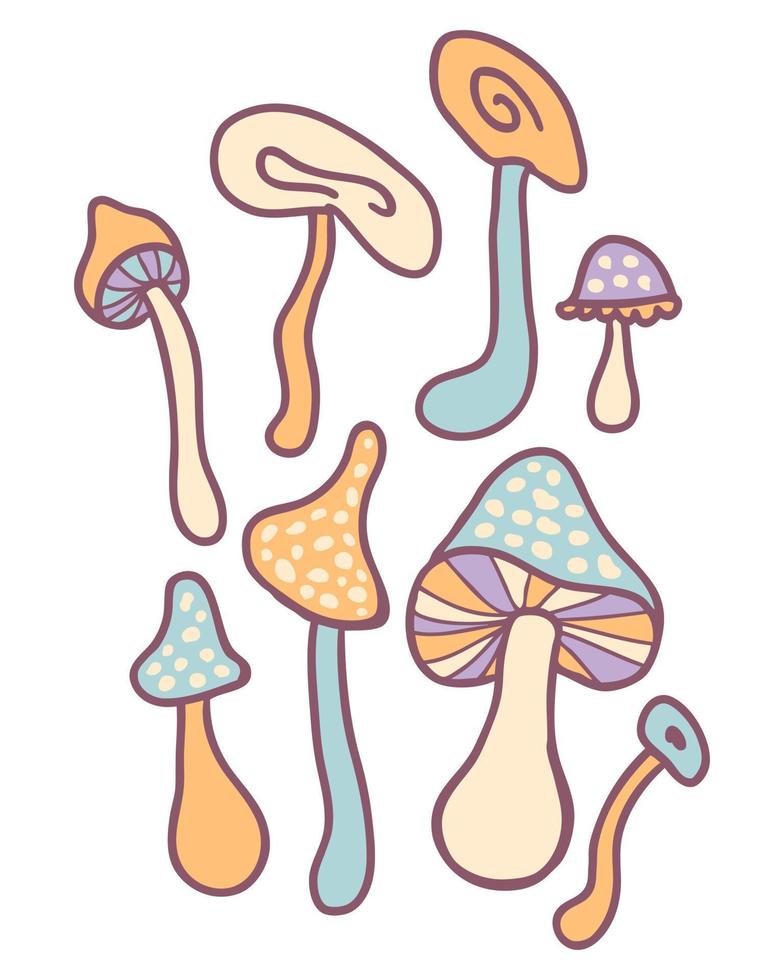 grillig schimmel champignons retro psychedelisch afdrukken. vector