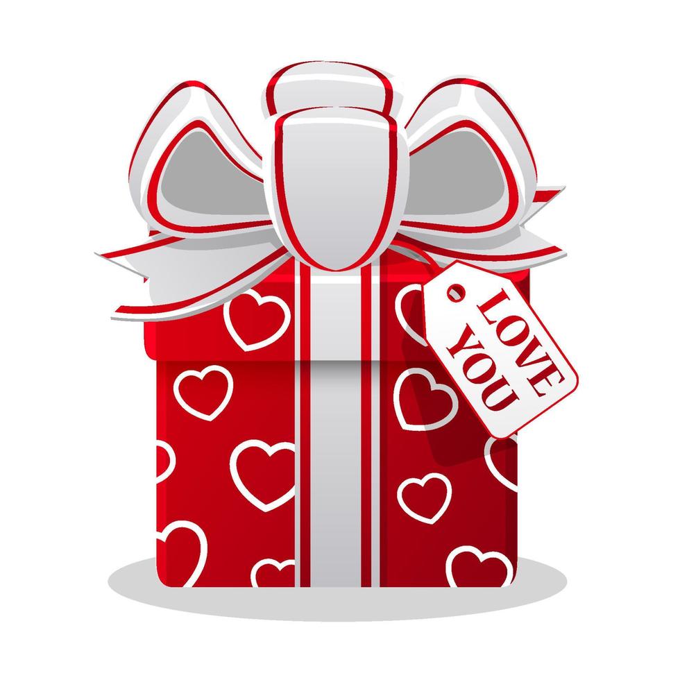 geschenk doos Valentijnsdag dag, rood geschenk ik liefde jij. vector illustratie feestelijk verrassing met boog en harten voor liefde.