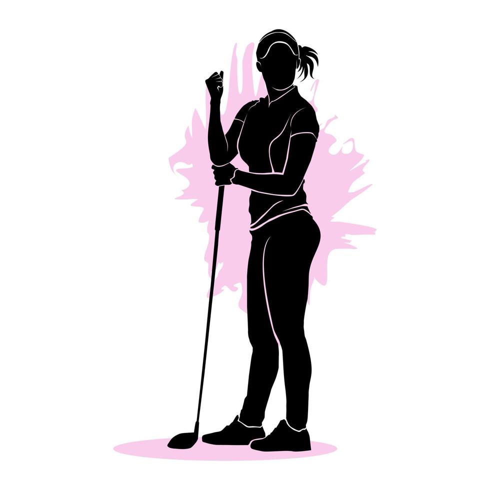 silhouet van een vrouw golfspeler geïsoleerd Aan een wit achtergrond vector