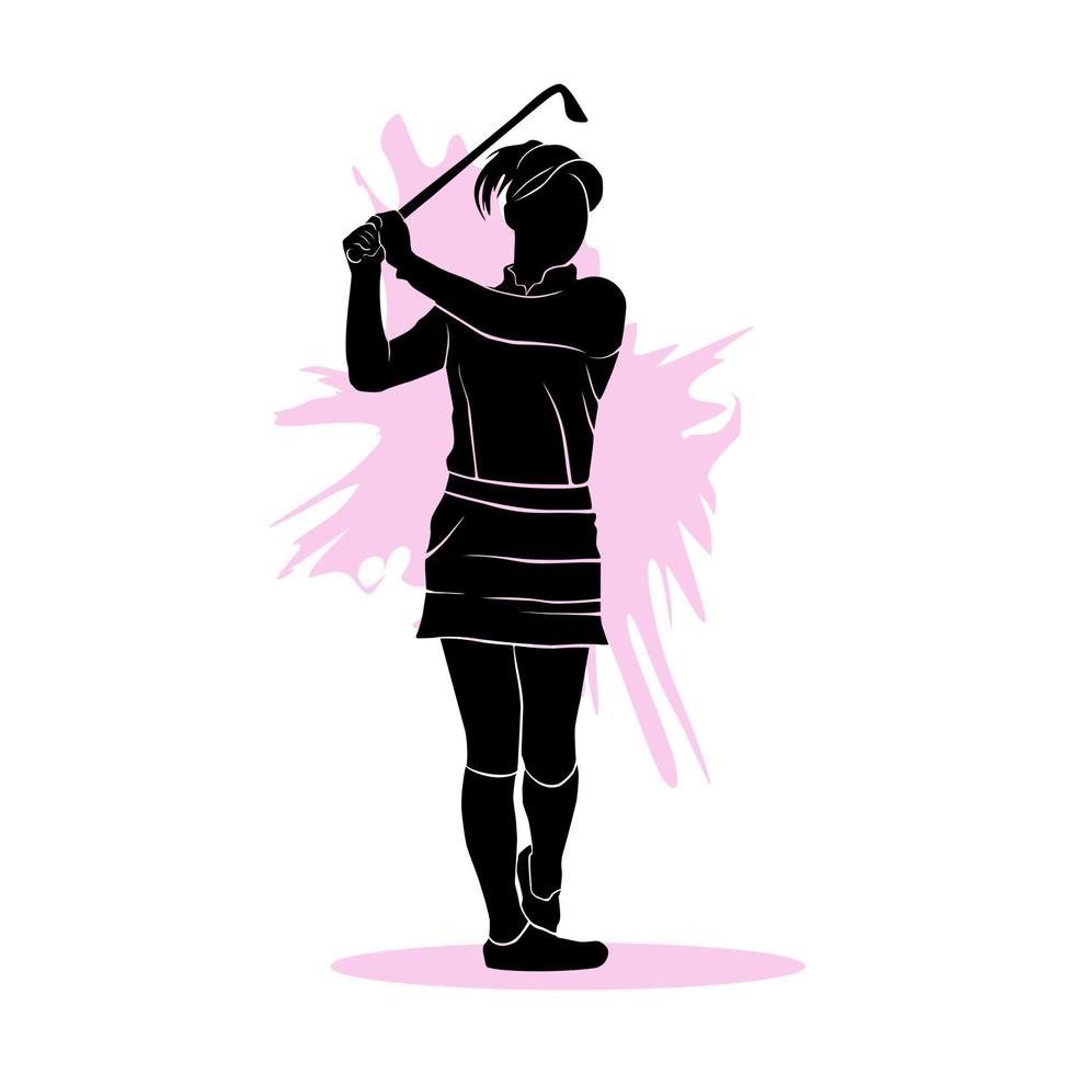 silhouet van vrouw golfspeler raken bal geïsoleerd Aan wit achtergrond vector