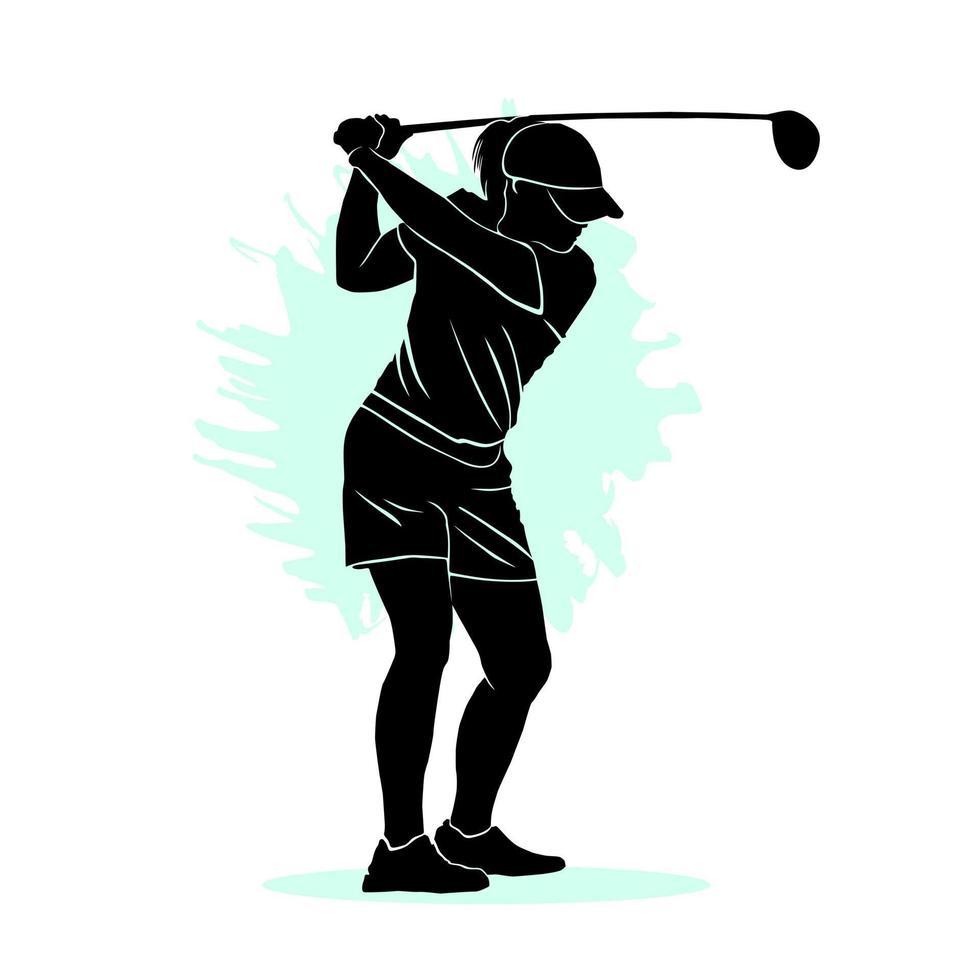 vrouw golf speler silhouetten. vector illustratie