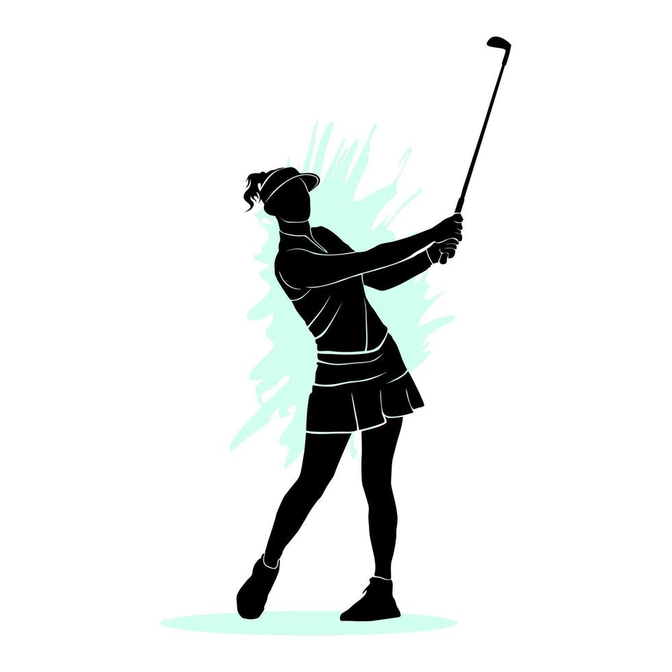 silhouet van vrouw golfspeler swinging een stok geïsoleerd Aan wit achtergrond vector