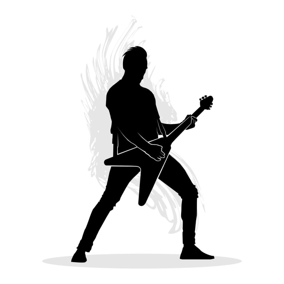 silhouet van Mens spelen elektrisch gitaar. vector