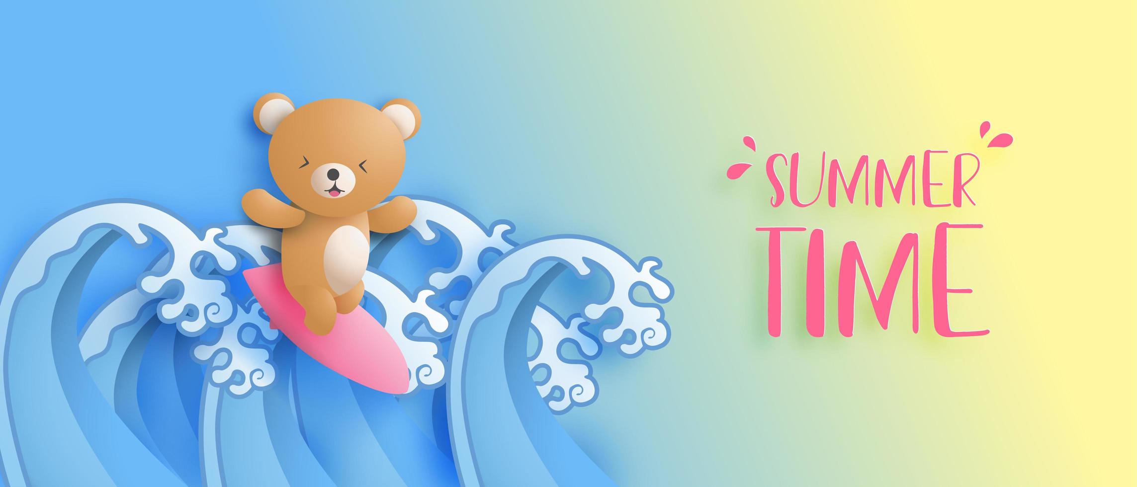 zomer banner met de schattige beer is surfen vector