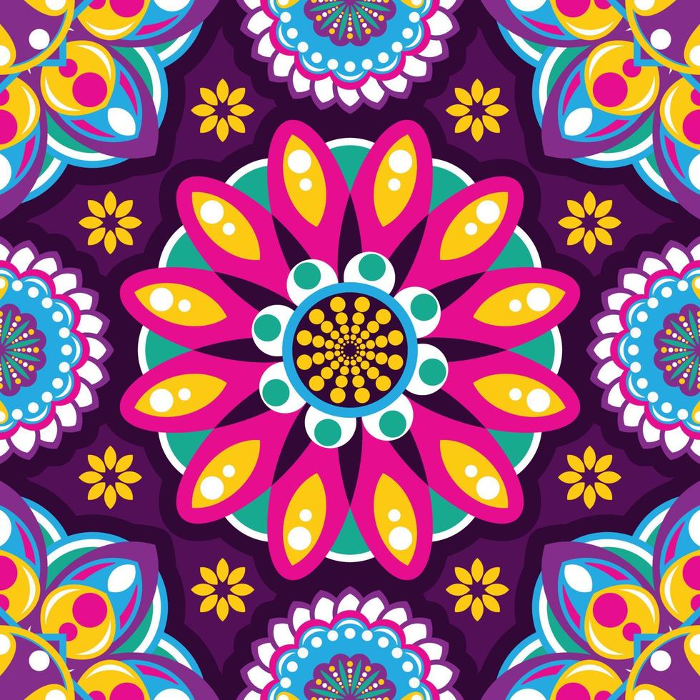 kleurrijk rangoli bloemen naadloos patroon achtergrond vector