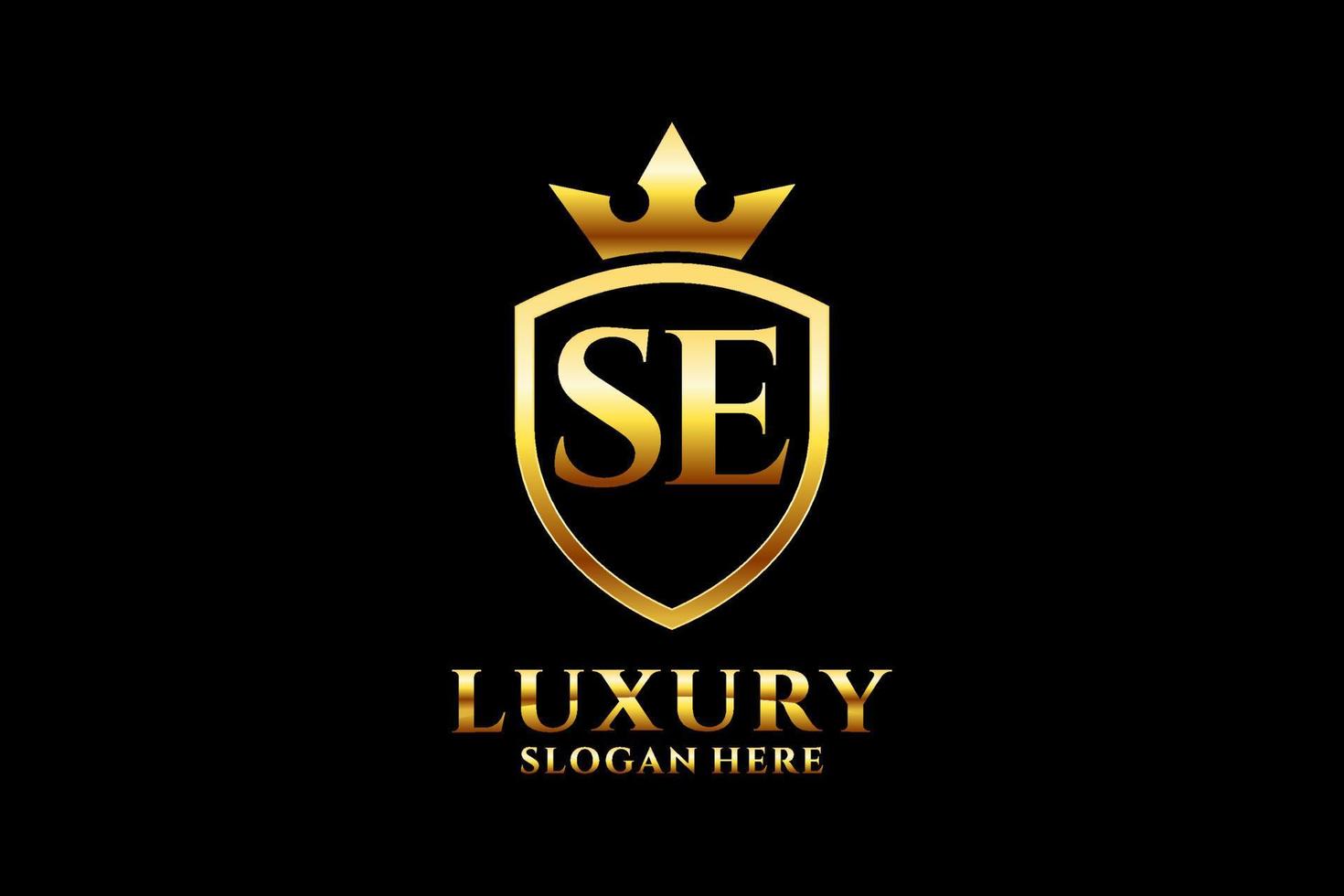 eerste se elegant luxe monogram logo of insigne sjabloon met scrollt en Koninklijk kroon - perfect voor luxueus branding projecten vector