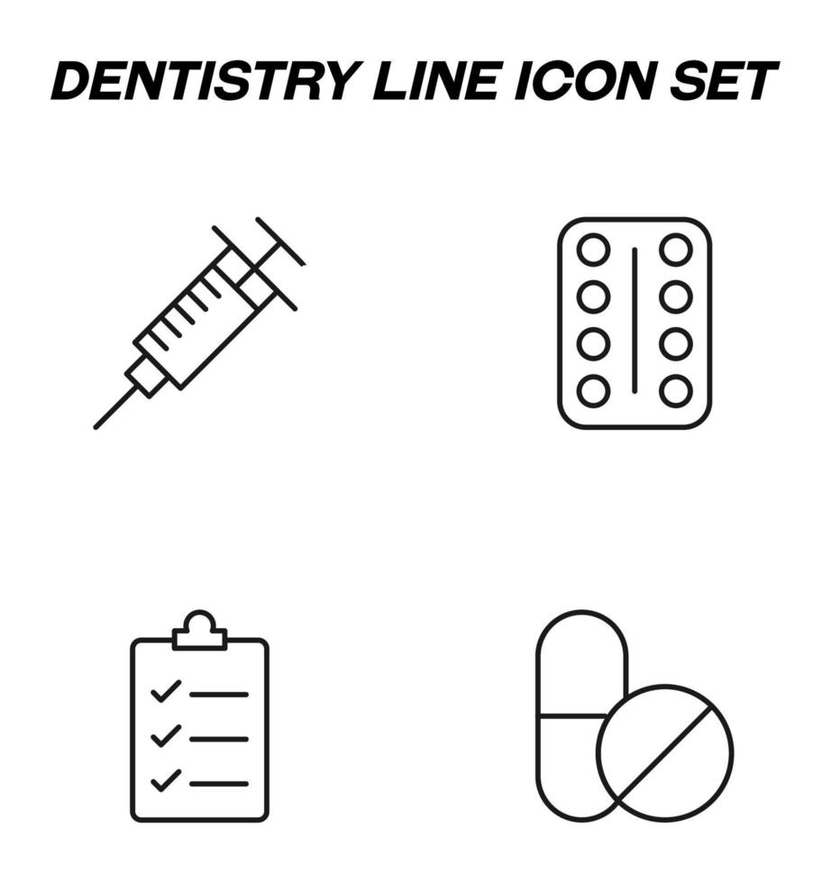 gemakkelijk monochroom vector symbolen geschikt voor appjes, boeken, winkels, winkels enz. lijn pictogrammen reeks met tekens van spuit, pillen, medicatie, voorschrift van dokter
