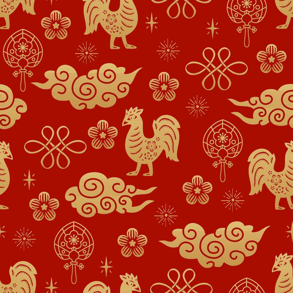 chinese traditionele dierenriemtekens haan naadloos patroon. oosters ornament vector