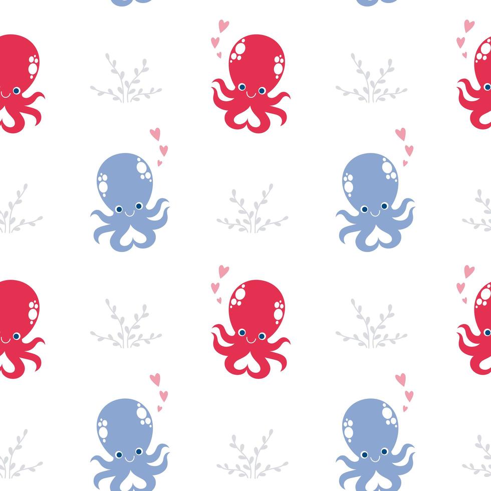 naadloze patroon met schattige octopussen vector
